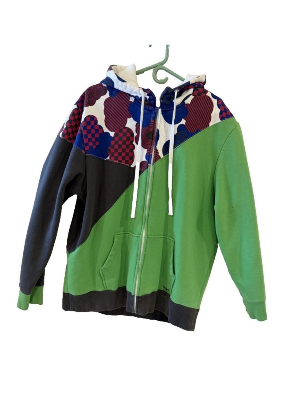 Vintage Y2K Vurt Mens Patchwork Colorblock Zip Hoodie Skater Streetwear SZ 2XL